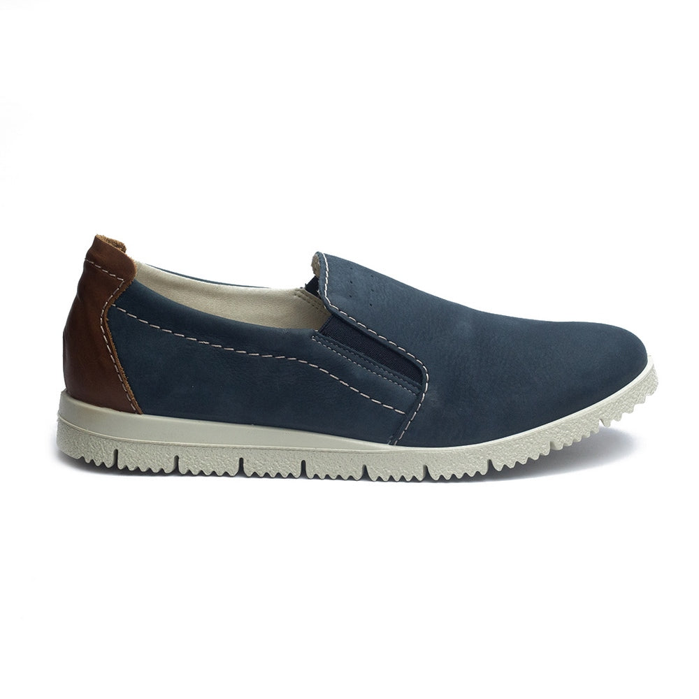 Italian Men Dark Blue Leather Espadrilles #4063