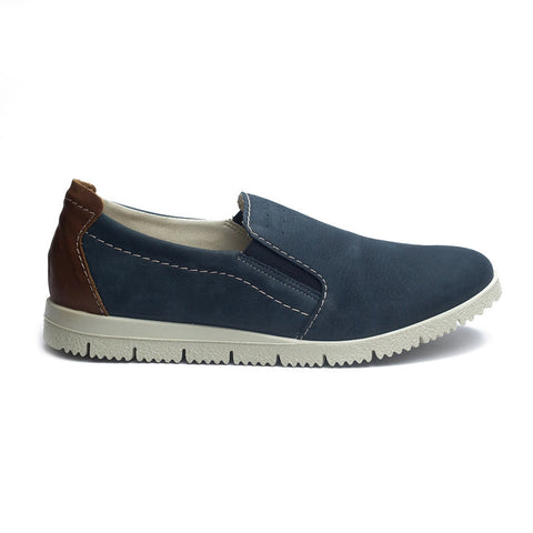 Italian Men Dark Blue Leather Espadrilles #4063