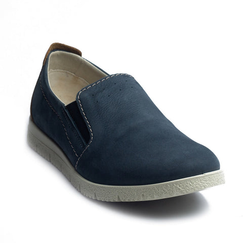 Italian Men Dark Blue Leather Espadrilles #4063