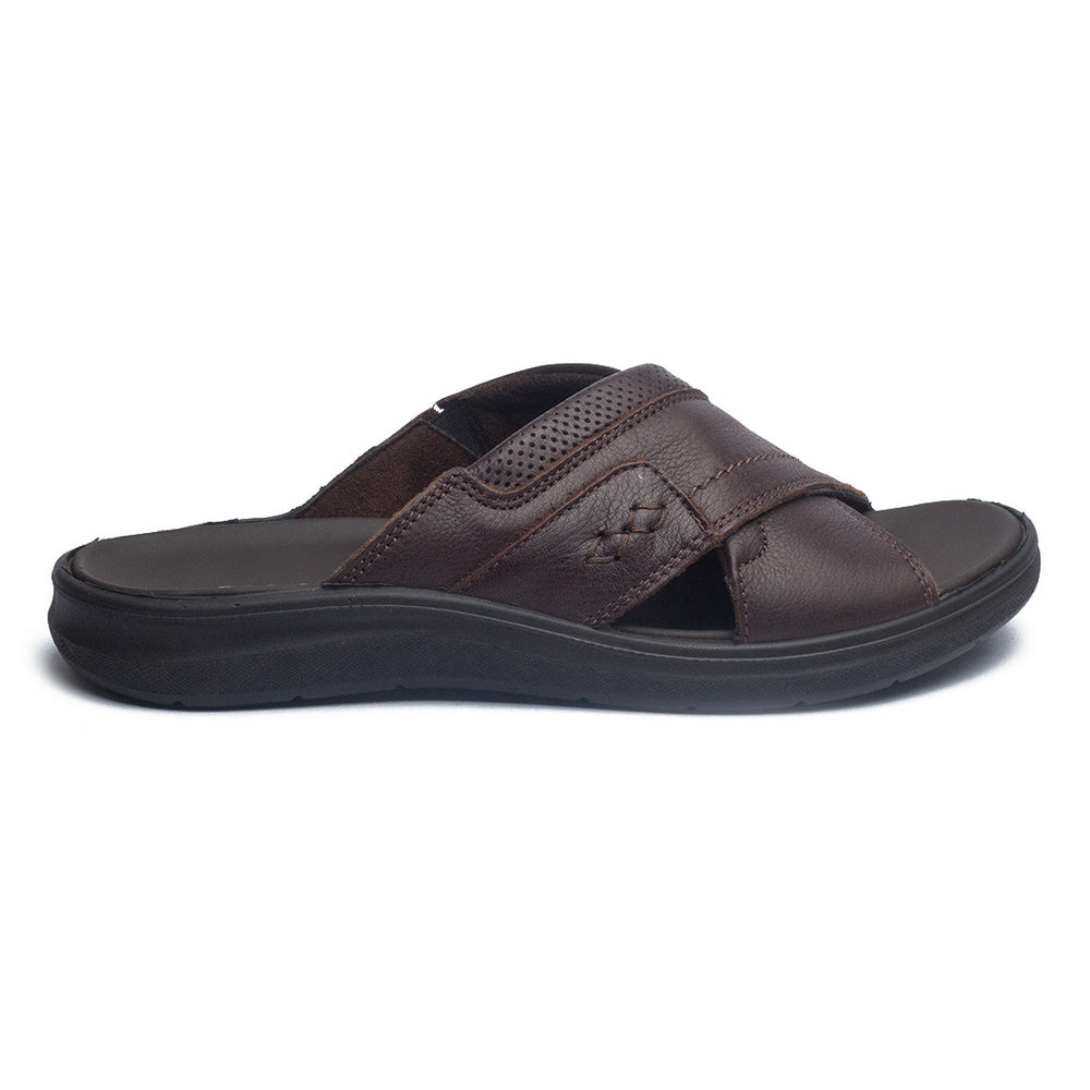 Italian Men Brown Leather Slipper #4073