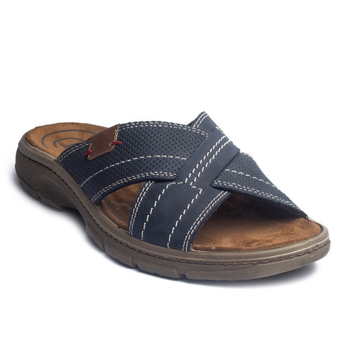 Italian Men Navy Leather Slipper #4076