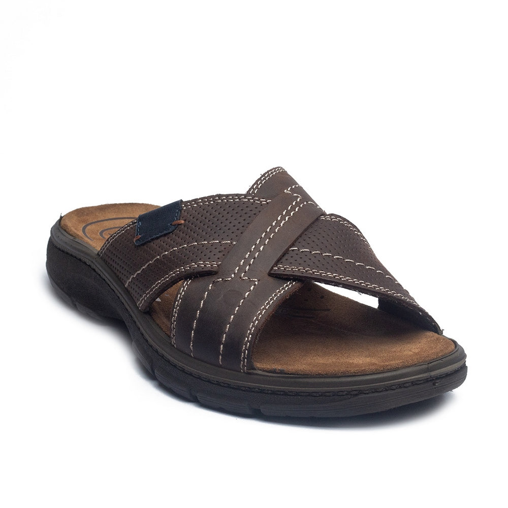 Italian Men Brown Leather Slipper #4077