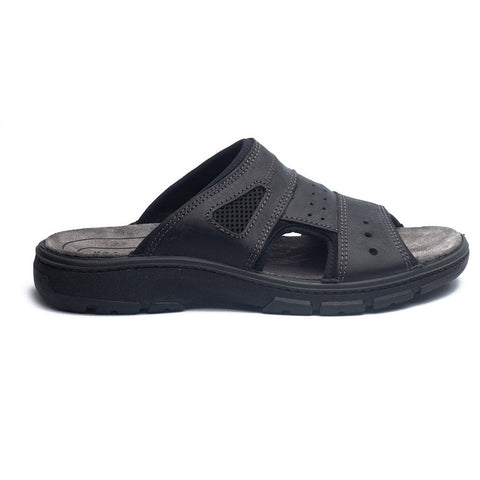 Italian Men Black Leather Slipper #4080