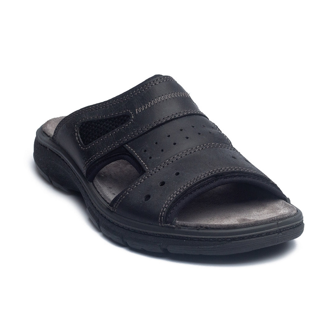 Italian Men Black Leather Slipper #4080