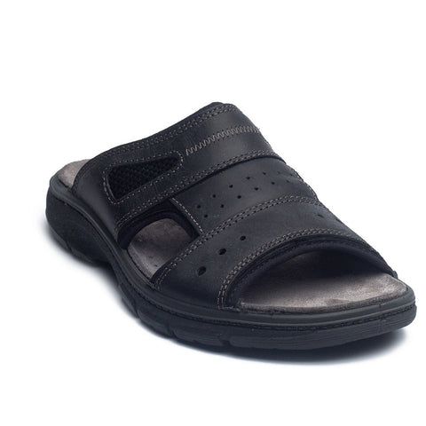 Italian Men Black Leather Slipper #4080