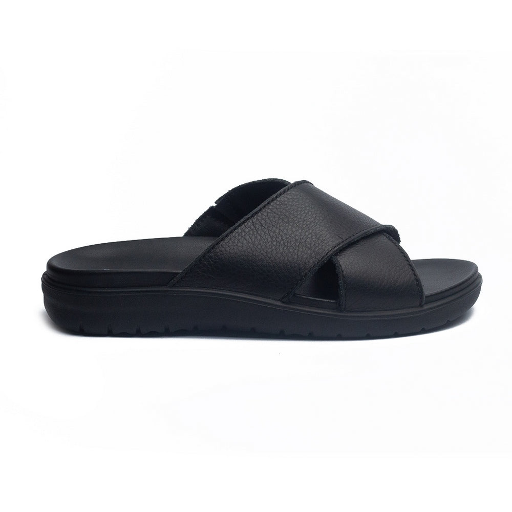 Italian Men Black Leather Slipper #4083