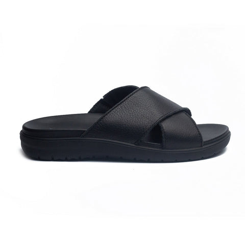 Italian Men Black Leather Slipper #4083