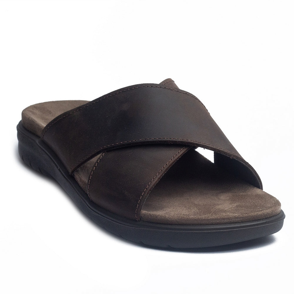 Italian Men Brown Leather Slipper #4084