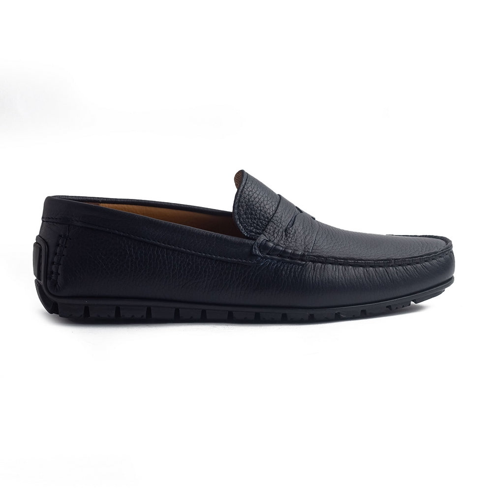 Italian Men Dark Blue Leather Espadrilles #4226