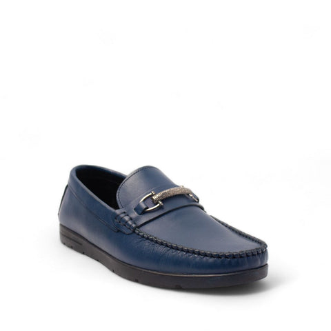 Men Dark Blue Leather Espadrilles #4476