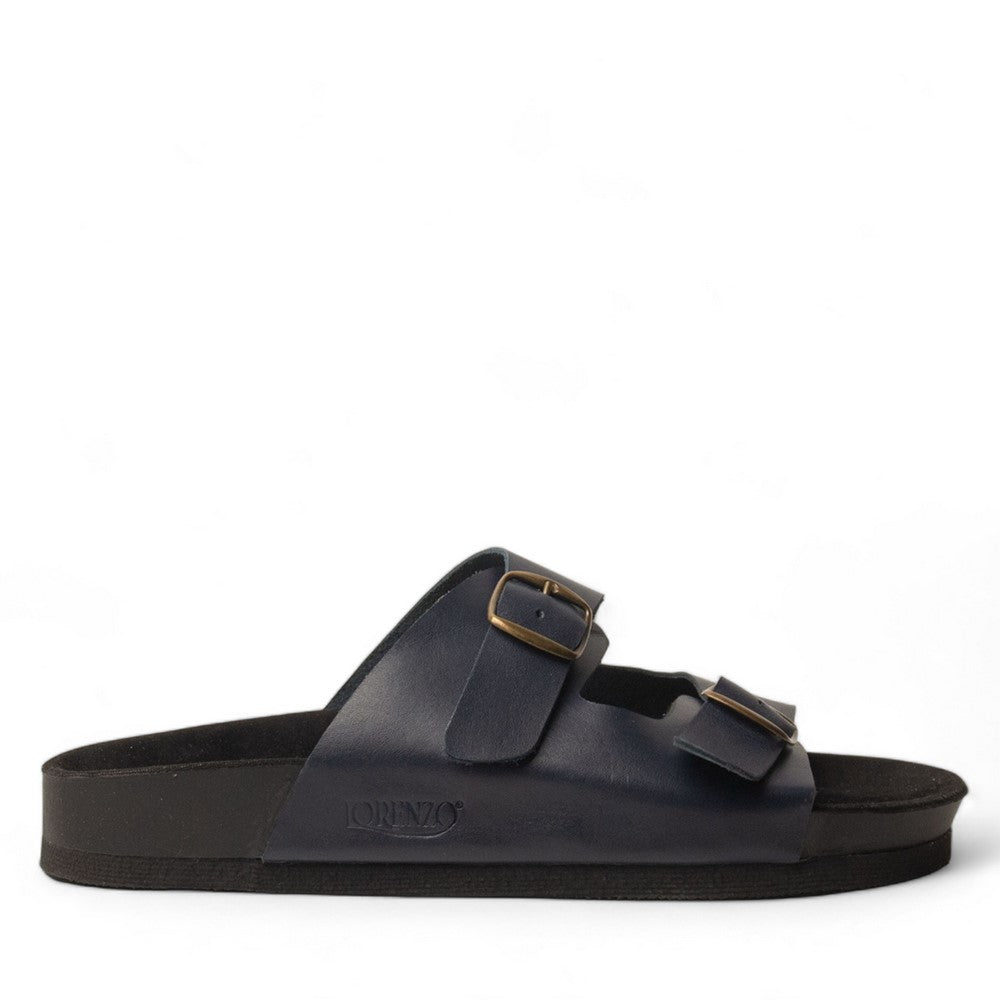 Men Navy Leather Slipper #4570