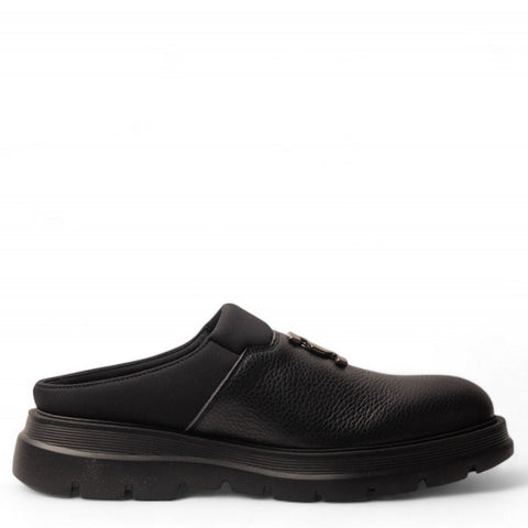 Italian Men Black Leather Mules #4728