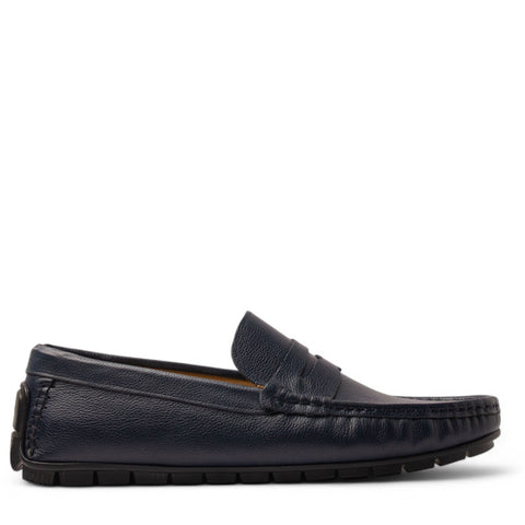 Men Navy Leather Espadrilles #4821
