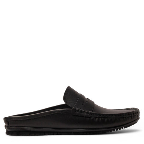 Men Black Leather Mules #4835