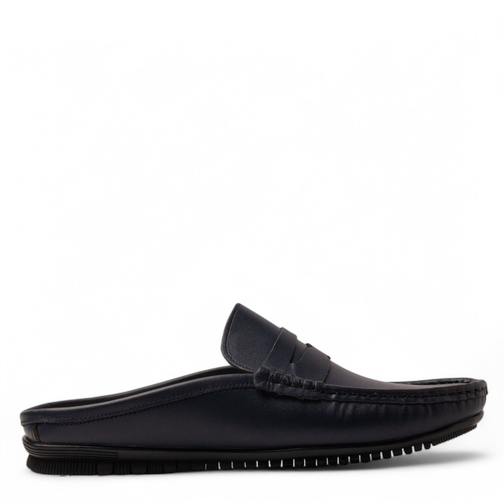 Men Navy Leather Mules #4837