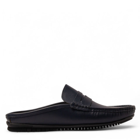 Men Navy Leather Mules #4837
