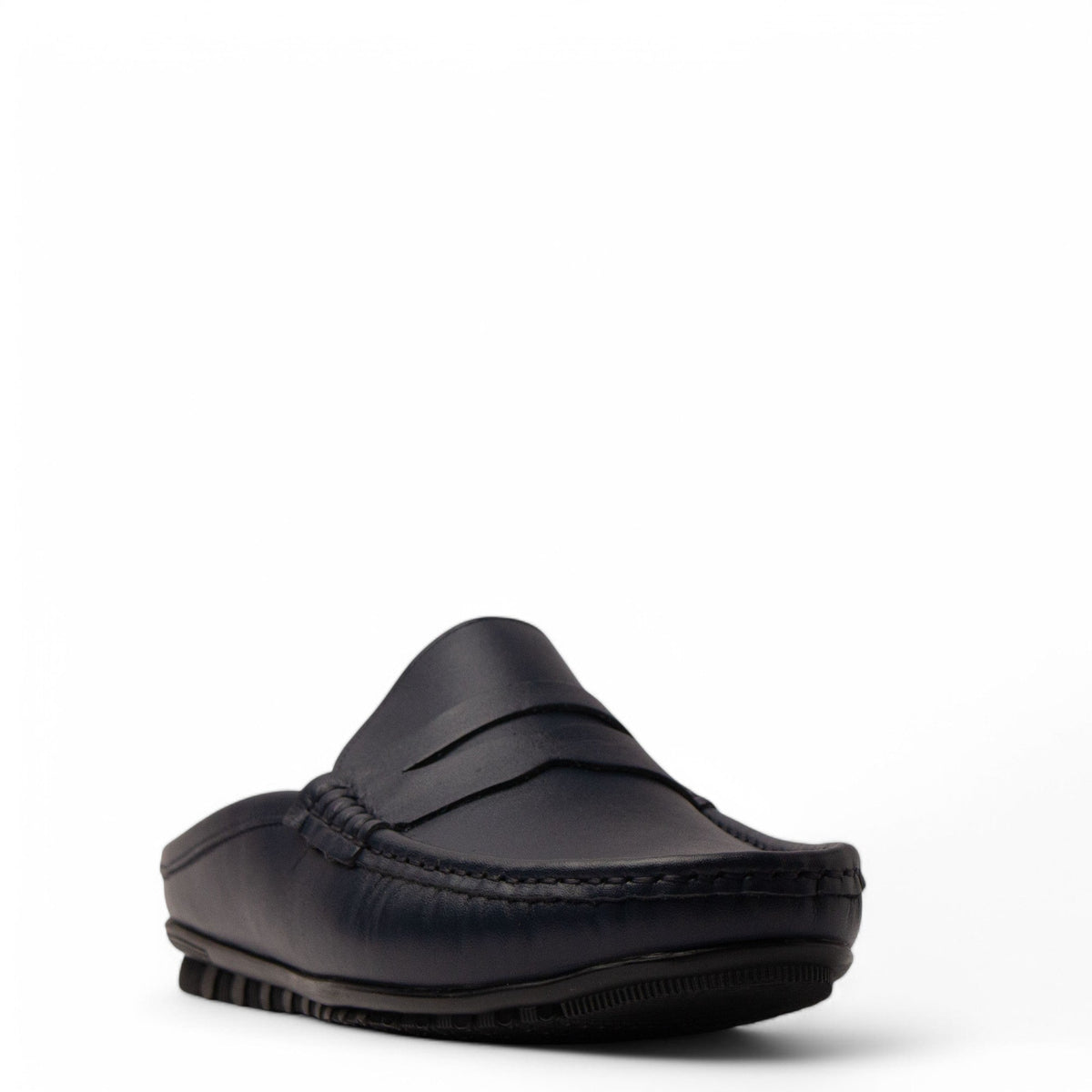 Men Navy Leather Mules #4837