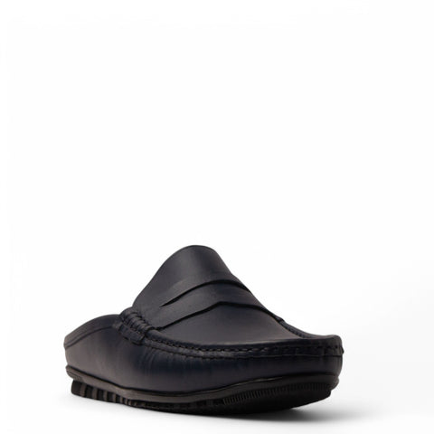Men Navy Leather Mules #4837