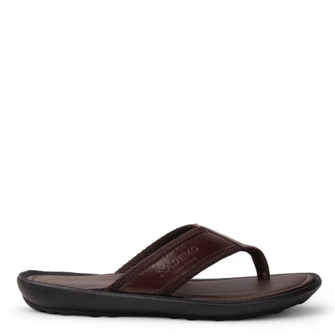 Men Brown Leather Slipper #4916
