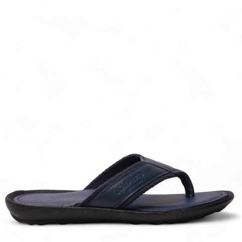 Men Navy Leather Slipper #4918