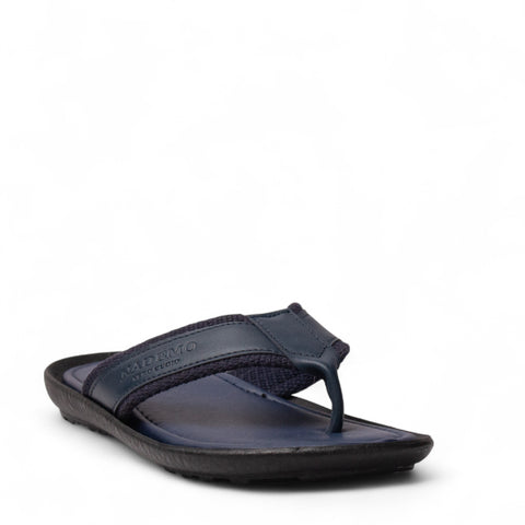 Men Navy Leather Slipper #4918