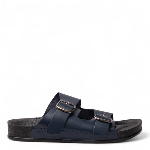 Men Navy Leather Slipper #4919