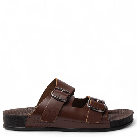 Men Brown Leather Slipper #4920