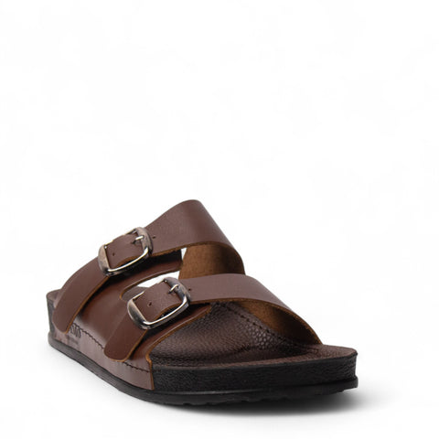 Men Brown Leather Slipper #4920